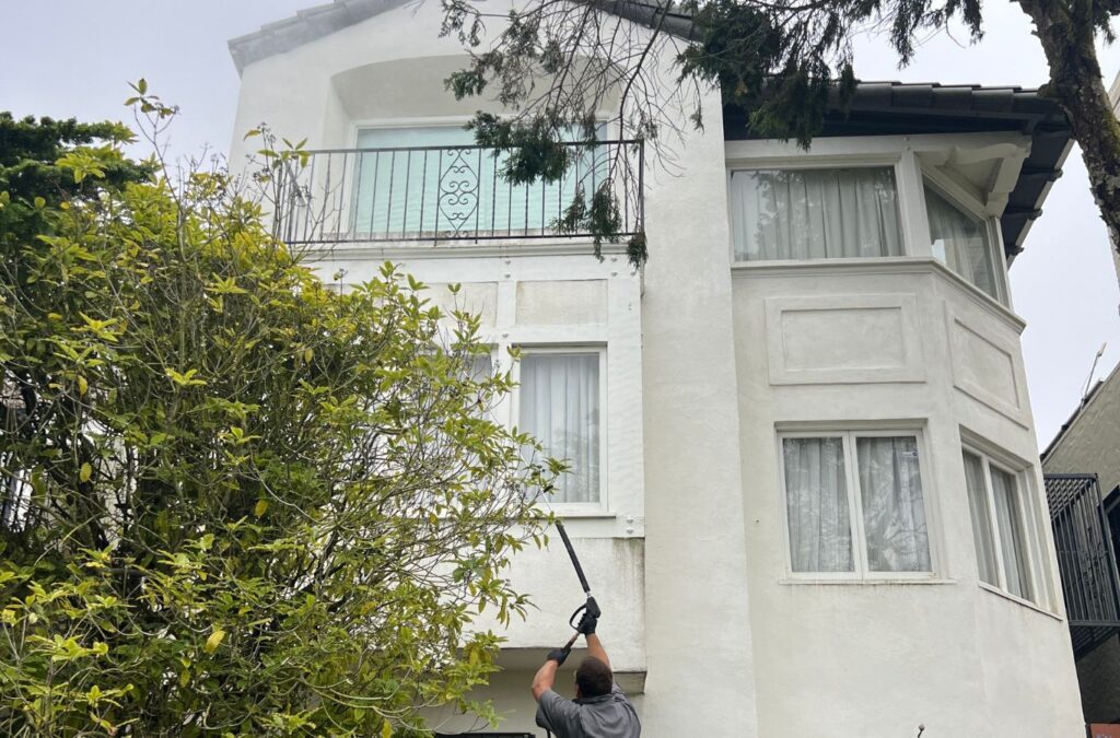 A Slon Exterior Care expert providing power washing in Palo Alto, CA, showing detailed work and dedication to excellent service delivery. Power Washing near me.