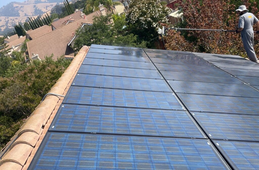 Slon Exterior Care employee performing Solar Panel Cleaning in Los Gatos, CA with precision tools for safe and efficient results.
