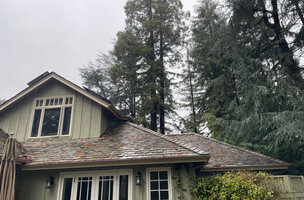 Slon Exterior Care crew performing roof cleaning in Los Gatos, CA showcasing expert care and roof protection benefits.